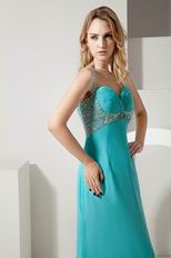 V Neckline Turquoise Blue Chiffon Formal Evening Dress