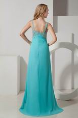 V Neckline Turquoise Blue Chiffon Formal Evening Dress