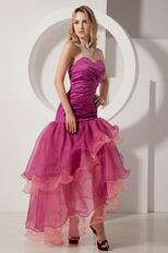 Special Offer Fuchsia Layers High Low Evening Dresses