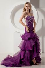 Backless Layers Grape Purple Spaghetti Straps Evening Dress Gown