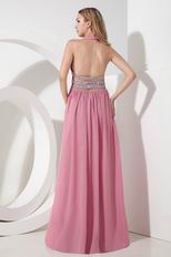 Cheap Halter Side Split Pink Skirt Long Evening Dress