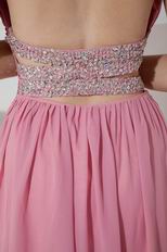 Cheap Halter Side Split Pink Skirt Long Evening Dress