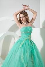 Fashion Strapless Spring Green Evening Ball Gown With Applique