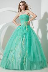 Fashion Strapless Spring Green Evening Ball Gown With Applique