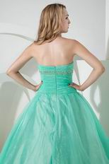 Fashion Strapless Spring Green Evening Ball Gown With Applique