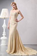 Exclusive Beaded Mermaid Champagne Unique Evening Dress