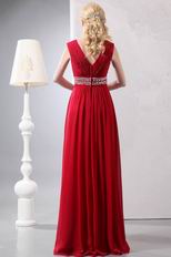 Wine Red V Neckline Floor Length Dress To Evening