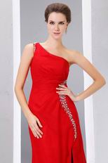 One Shoulder Side High Split Alizarin Crimson Evening Dress