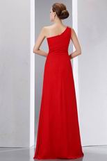 One Shoulder Side High Split Alizarin Crimson Evening Dress