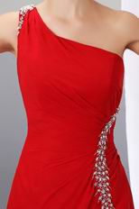 One Shoulder Side High Split Alizarin Crimson Evening Dress