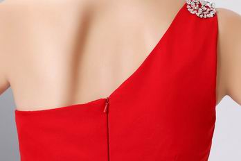 One Shoulder Side High Split Alizarin Crimson Evening Dress