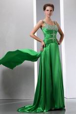 Beaded Front Split Panel Train Spring Green Evening Dress