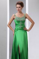 Beaded Front Split Panel Train Spring Green Evening Dress