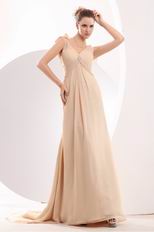 V-Neck Peach Puff Beautiful 2019 Chiffon Evening Dress For Club