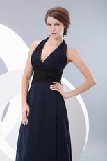 Navy Blue Halter Long Skirt Lady Prefer Evening Dress