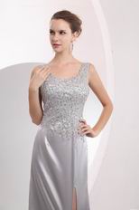 Exclusive Backless Split Silver Evening Dress With Applique