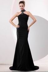 Fashionable Halter Lace Up Black Chiffon Evening Dress