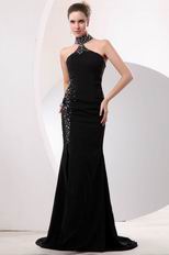 Fashionable Halter Lace Up Black Chiffon Evening Dress