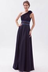 Rosette Strap Black Purple Evening Party Dress With Crystals