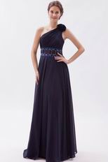 Rosette Strap Black Purple Evening Party Dress With Crystals