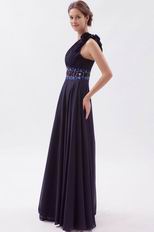 Rosette Strap Black Purple Evening Party Dress With Crystals