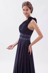 Rosette Strap Black Purple Evening Party Dress With Crystals