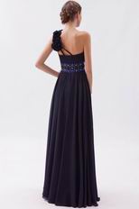 Rosette Strap Black Purple Evening Party Dress With Crystals