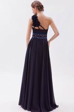 Rosette Strap Black Purple Evening Party Dress With Crystals