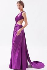 Cheap One Shoulder Panel Train Purple Evening Dress Online