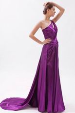 Cheap One Shoulder Panel Train Purple Evening Dress Online