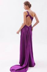 Cheap One Shoulder Panel Train Purple Evening Dress Online