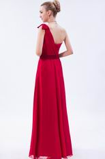 Wine Red One Shoulder Evening Pageant Dress Discount