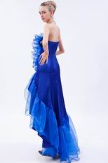 Unique Strapless Black Lace Asymmetrical Blue Informal Dress