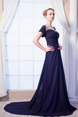 Decent Short Sleeves Navy Blue Prom/Evening Dress Cheap