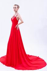 One Shoulder Chapel Train Skirt Wedding Party Red Dress