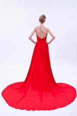 One Shoulder Chapel Train Skirt Wedding Party Red Dress