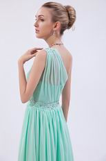 Designer One Shoulder Light Green Evening Dress Stars Wear