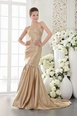 Straps Champagne Mermaid Beaded Women Evening Dress