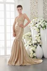 Straps Champagne Mermaid Beaded Women Evening Dress