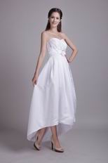 High Low White Evening Dress With Handmade Flower