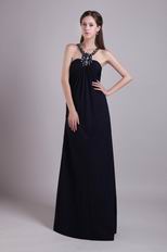 Scoop Halter Design Black Chiffon Beaded Evening Dress