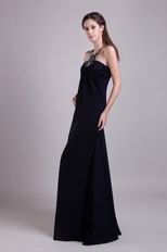 Scoop Halter Design Black Chiffon Beaded Evening Dress