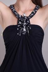 Scoop Halter Design Black Chiffon Beaded Evening Dress