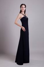 Scoop Halter Design Black Chiffon Beaded Evening Dress