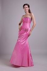Rose Pink Taffeta Evening Dress With Rhinestone Decorate
