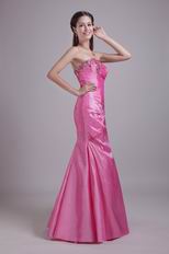 Rose Pink Taffeta Evening Dress With Rhinestone Decorate