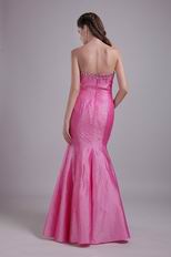 Rose Pink Taffeta Evening Dress With Rhinestone Decorate