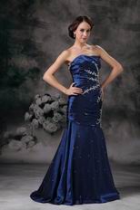 Navy Blue Lace Up Side Applique Mermaid Evening Dress