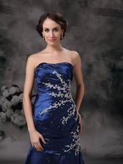 Navy Blue Lace Up Side Applique Mermaid Evening Dress