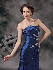 Navy Blue Lace Up Side Applique Mermaid Evening Dress